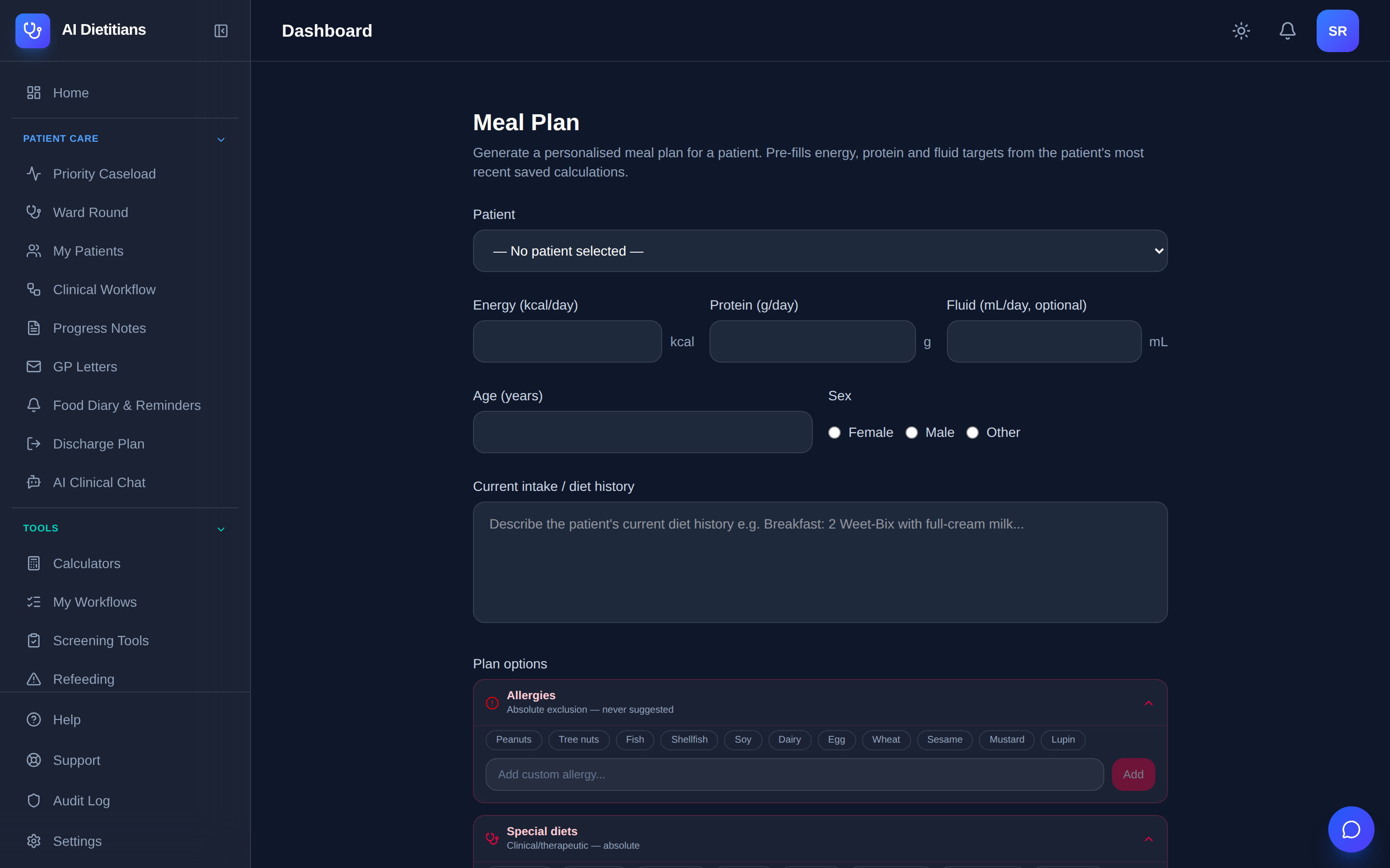 Meal plan generation in AI Dietitians