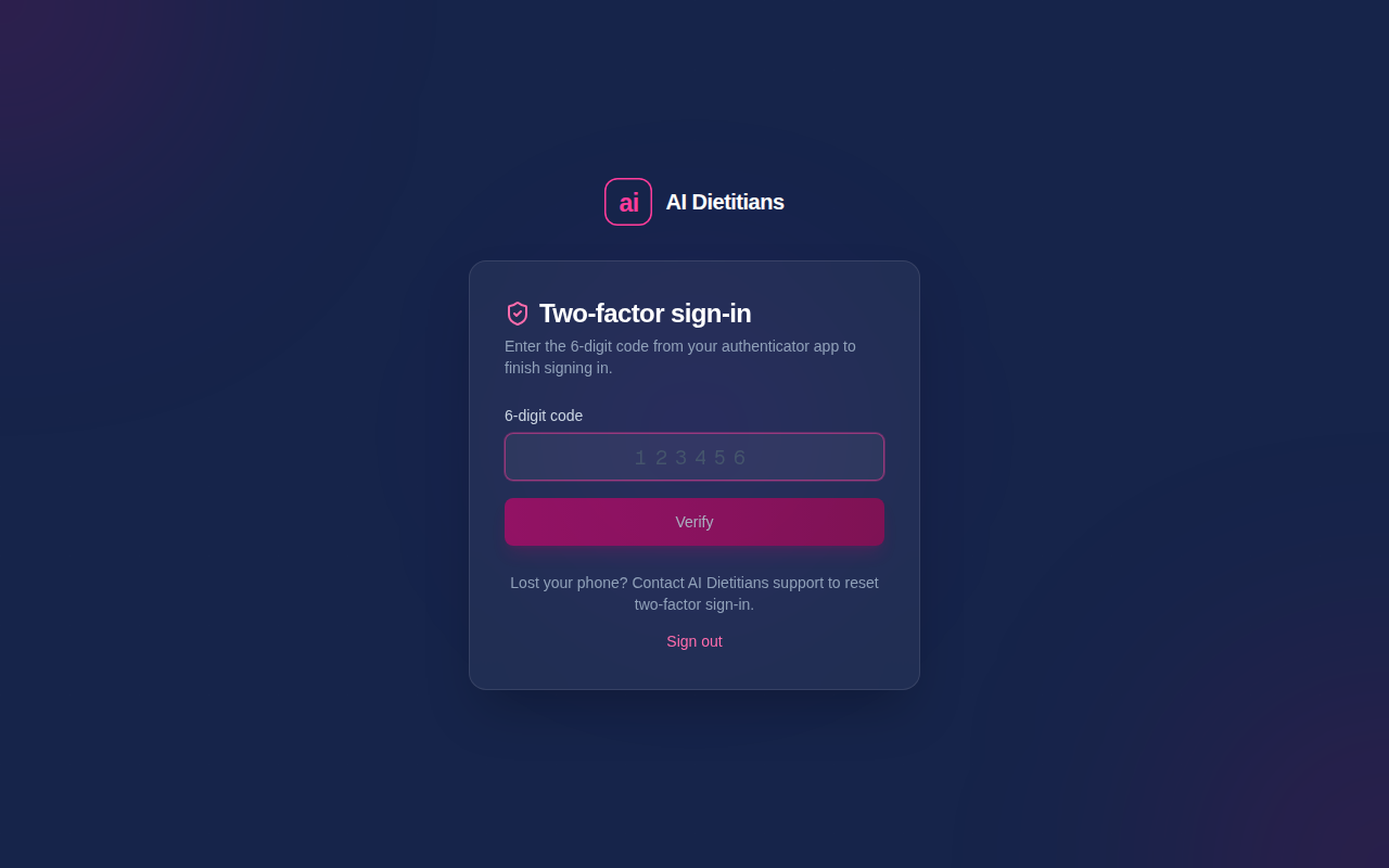 The sign-in code screen asking for the 6-digit code